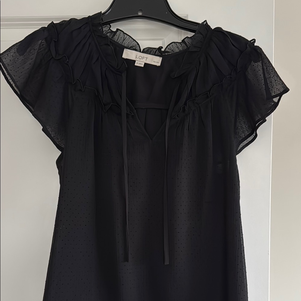 LOFT Black Ruffle Sleeve Top